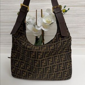 Fendi Brown and Black FF Logo Hobo Bag